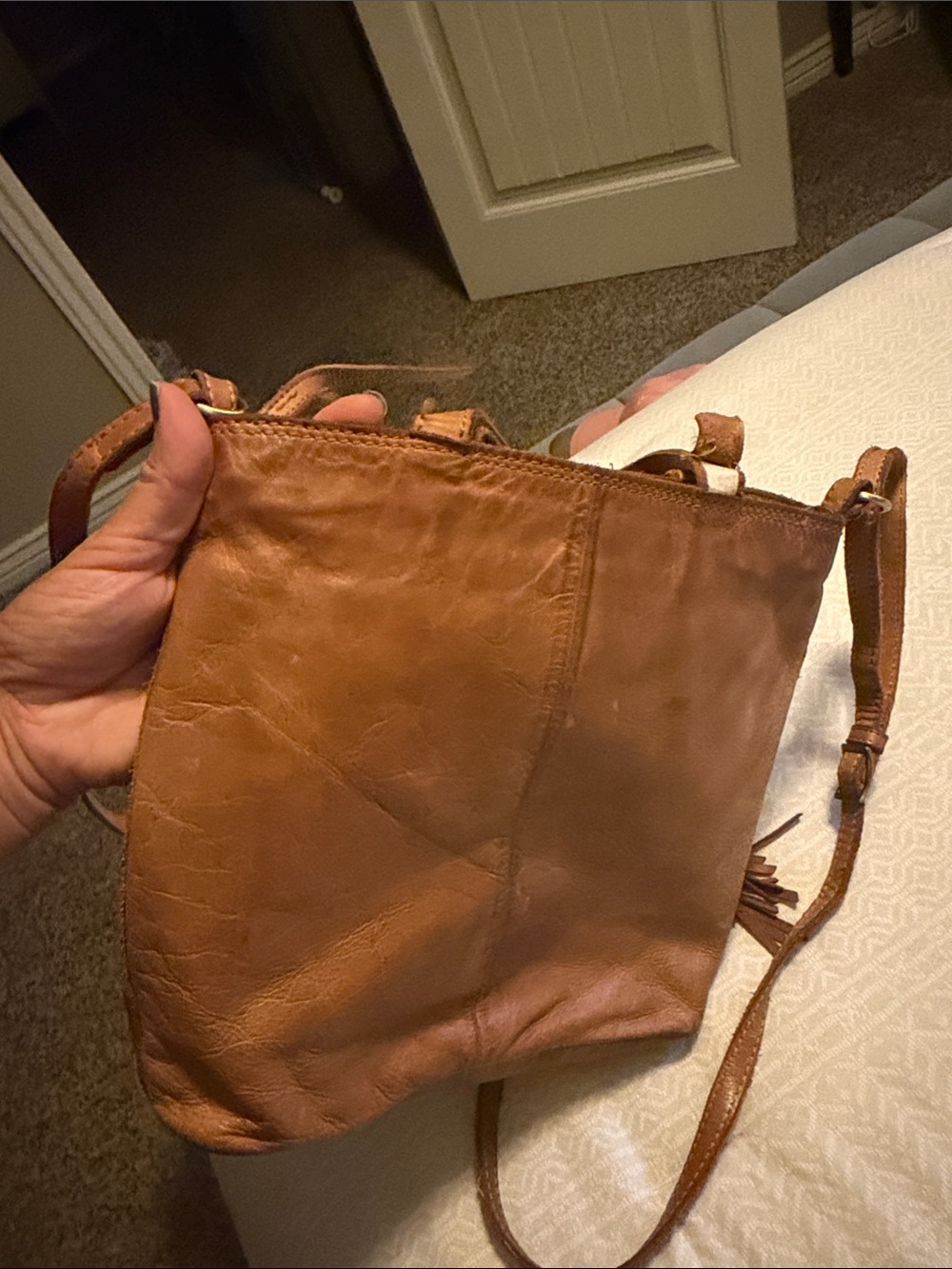 margot Tan Leather Crossbody Bag with Tassel - Picture 10 of 16